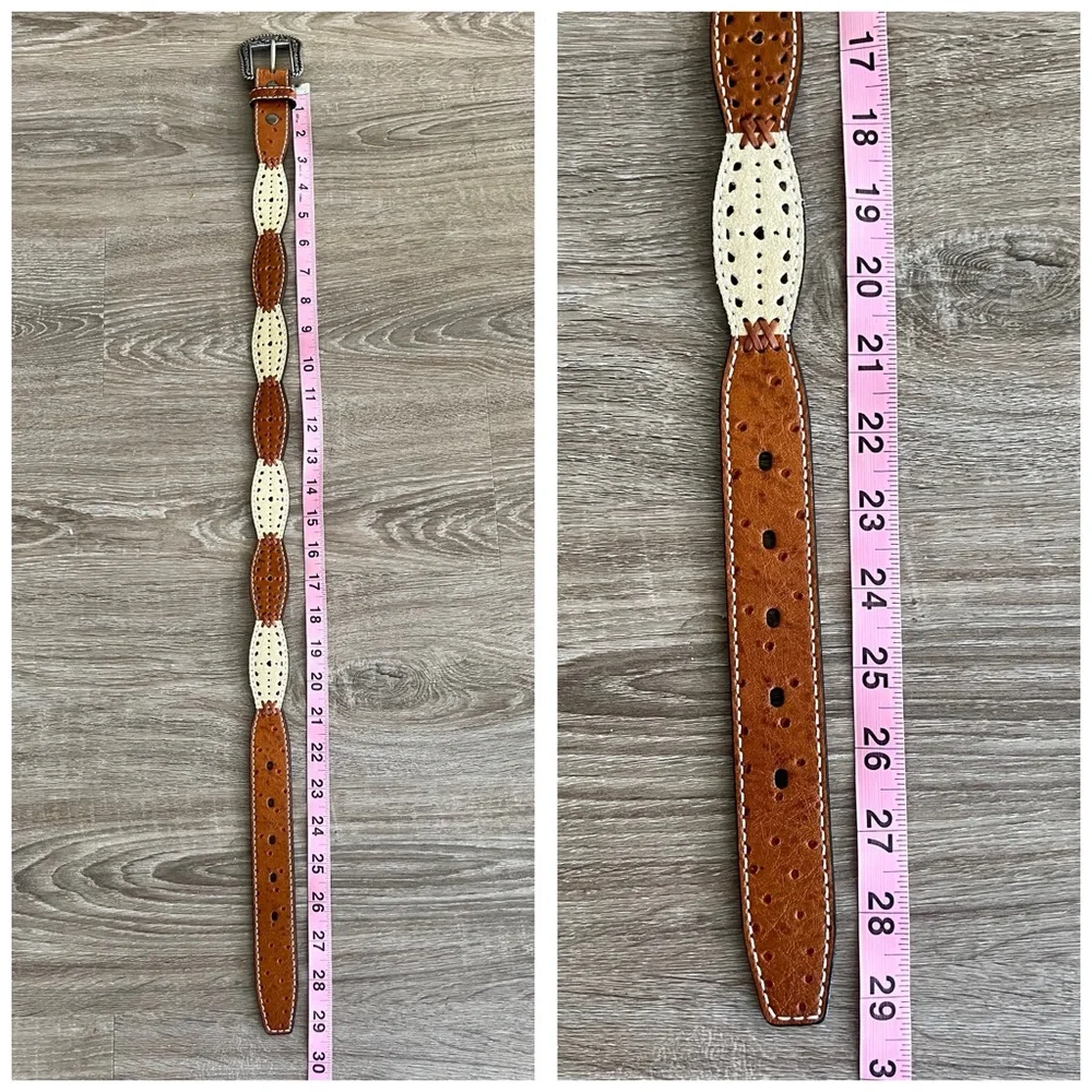 ARIAT Girls Brown Cream Perforated Leather Heart Western Cowgirl Belt Size 24